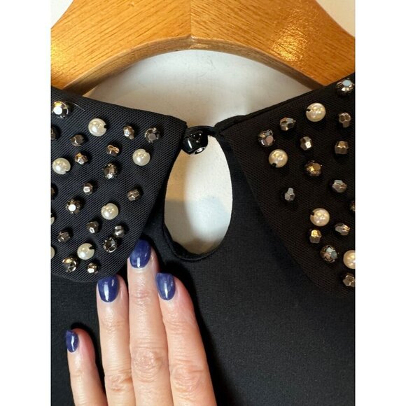 Vivienne Tam Dress Women Medium Black Peter Pan Jeweled Collar‎ A Line Cocktail - Picture 7 of 10